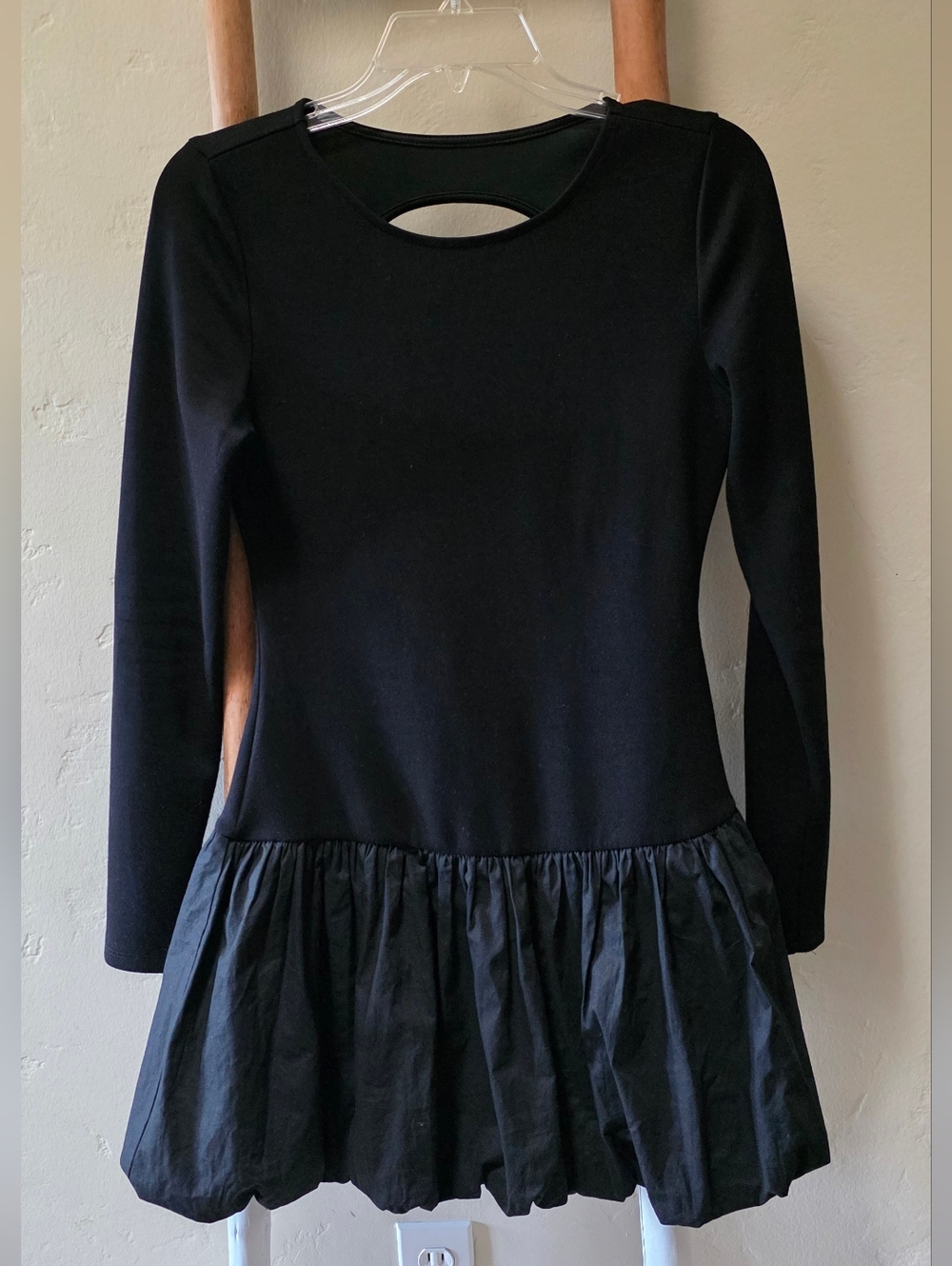 Back Long-sleeve Mini Dress with Bubble Hem